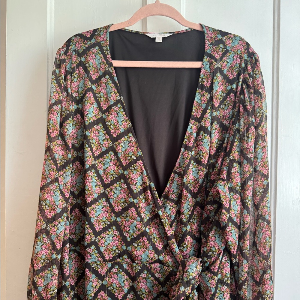 Floral Ruffle Hem Long Sleeve Wrap Dress